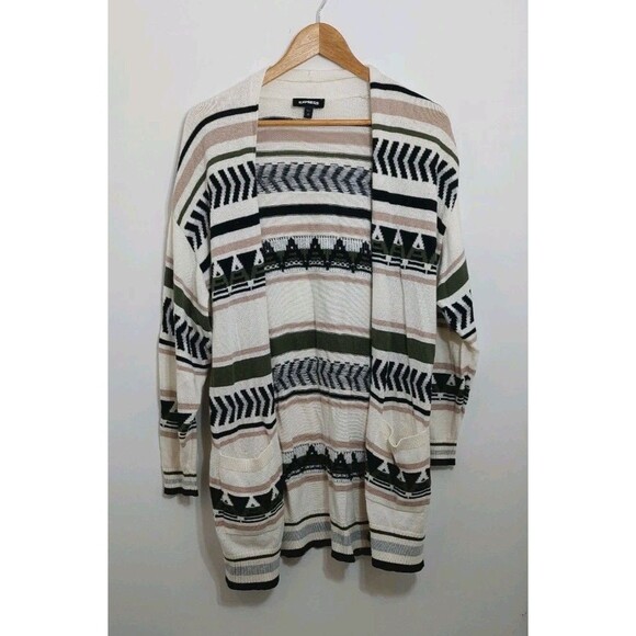 Express Women's Size Small Cardigan Sweater Duster Aztec White Cream - Picture 2 of 7